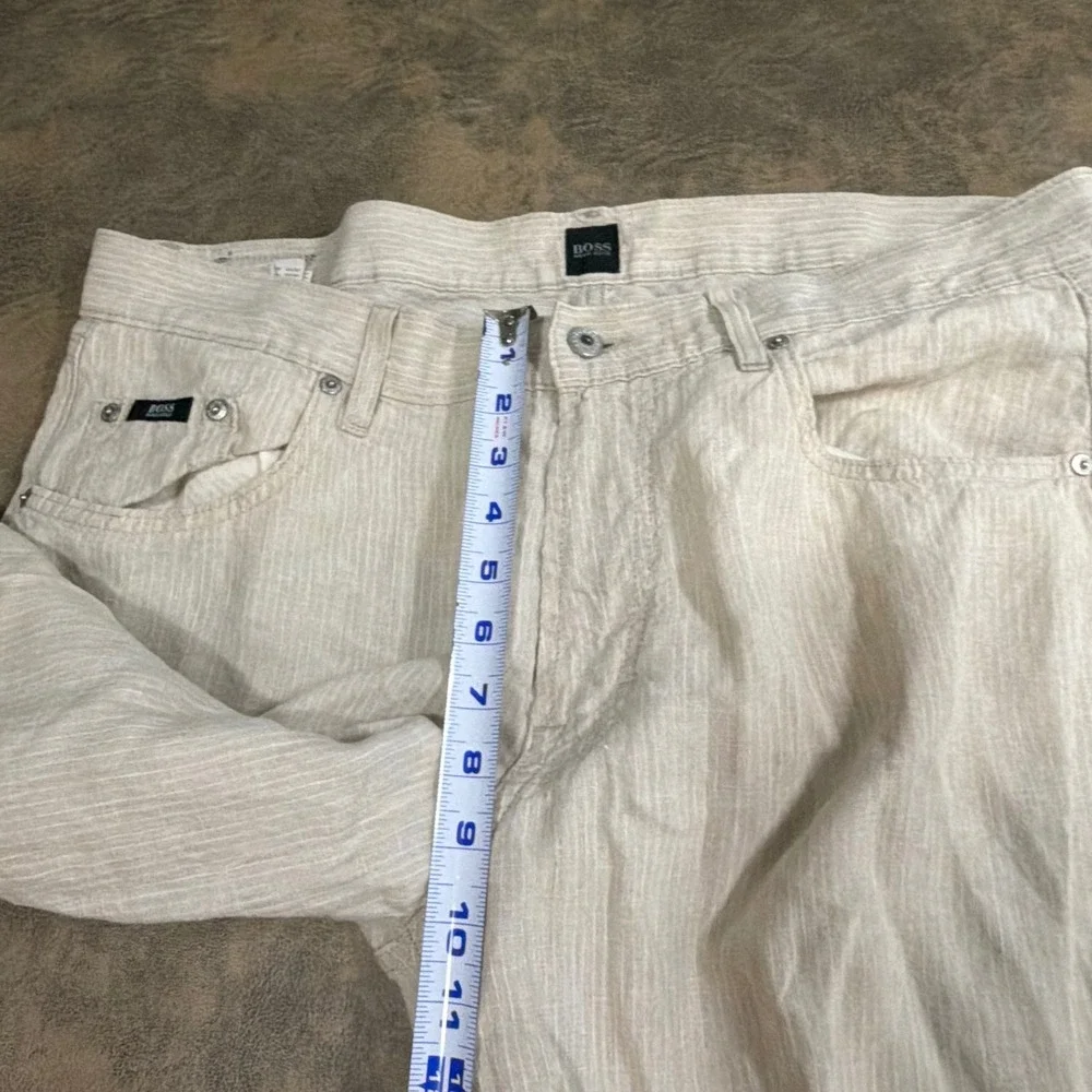 Hugo Boss Jacksons Pants Mens 38x34 Beige 100% Linen Straight Leg Trousers